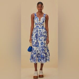 FARM Rio Blue and White Floral Midi Dress